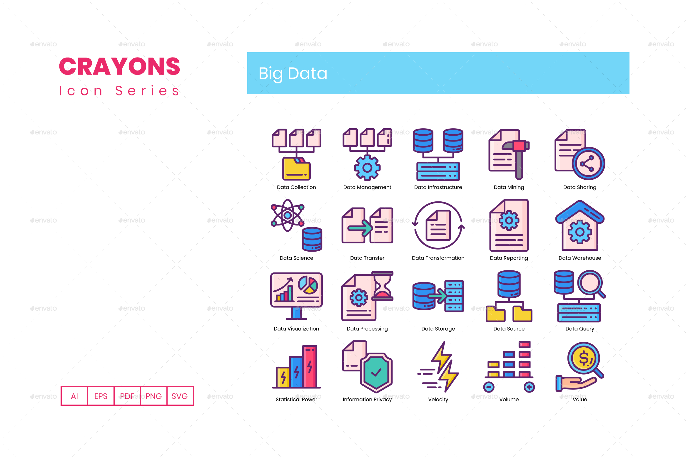 75 Big Data Icons Crayons Series by Krafted GraphicRiver